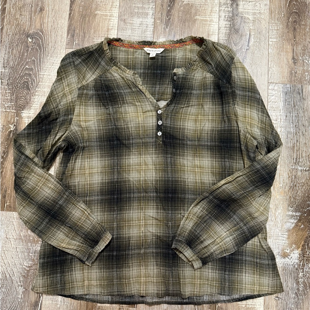 FRYE AND CO. Olive Plaid long sleeve shirt